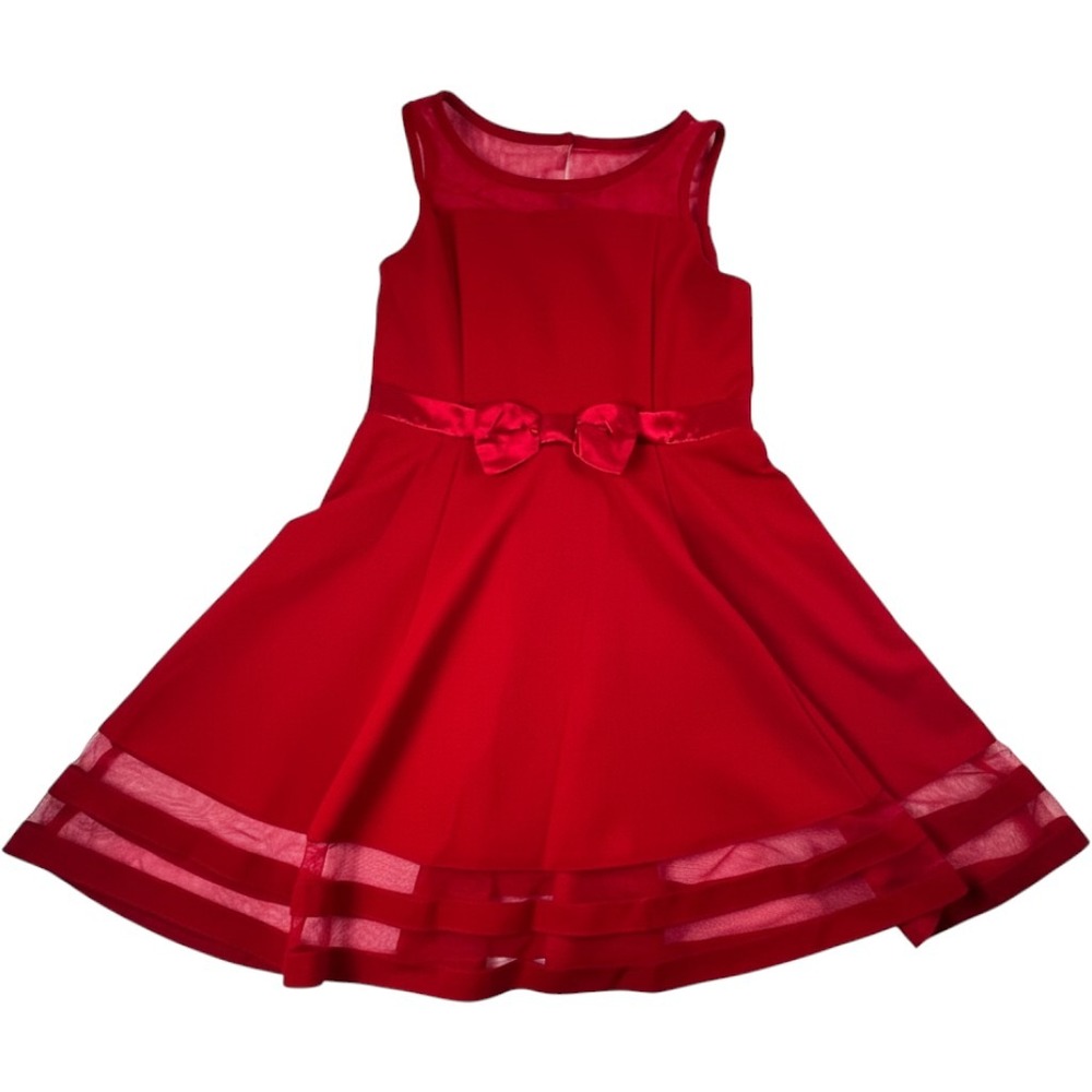 Calvin Klein Fit and Flare Dress Kids 12 Red Holiday Bow Sleeveless Party Dress